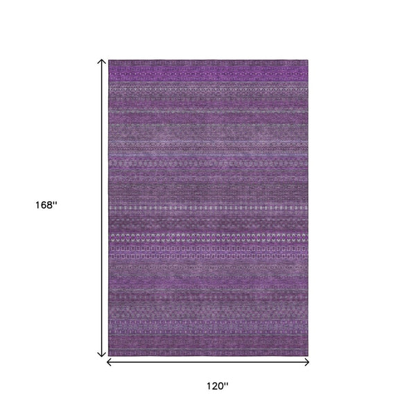 HomeRoots 10' X 14' Eggplant & Ivory Striped Area Rug - Durable, Stain-Resistant, UV Protected for Busy Homes 647500