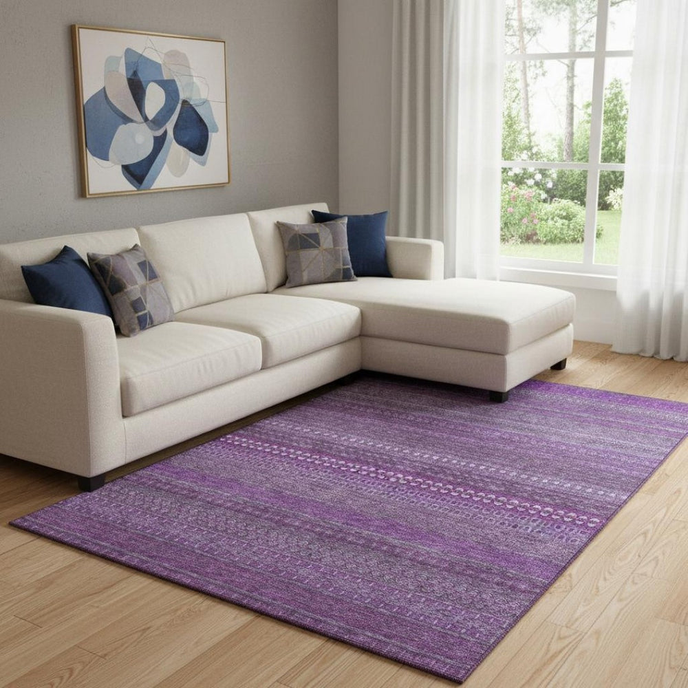 HomeRoots 10' X 14' Eggplant & Ivory Striped Area Rug - Durable, Stain-Resistant, UV Protected for Busy Homes 647500