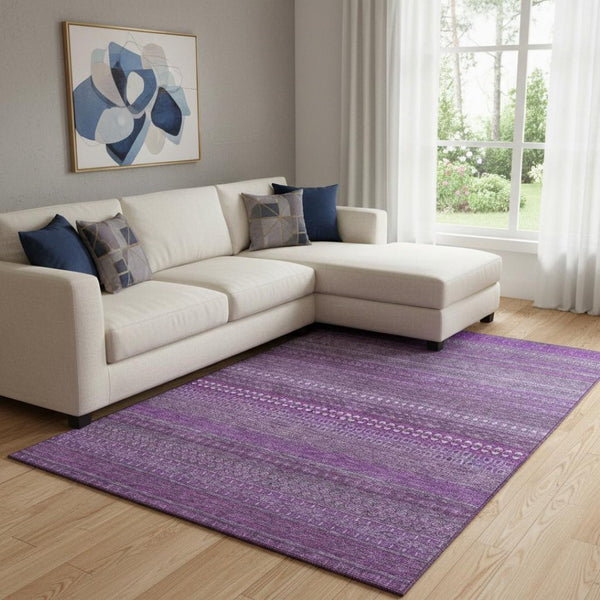 HomeRoots 10' X 14' Eggplant & Ivory Striped Area Rug - Durable, Stain-Resistant, UV Protected for Busy Homes 647500