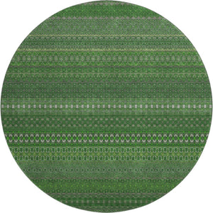 HomeRoots 8' Striped Fern Green & Ivory Washable Round Rug – UV Protected, Durable & Stylish for Any Space 647503