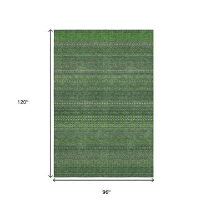 HomeRoots 8' X 10' Fern Green And Ivory Striped Area Rug - Durable, Washable, UV-Protected for High-Traffic Spaces 647504