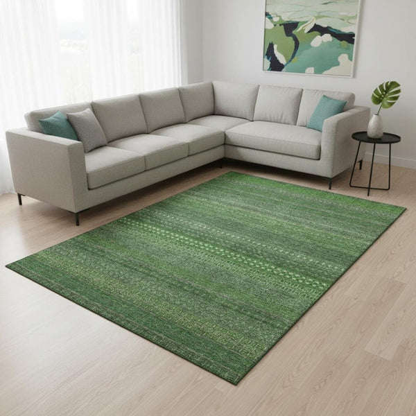 HomeRoots 8' X 10' Fern Green And Ivory Striped Area Rug - Durable, Washable, UV-Protected for High-Traffic Spaces 647504