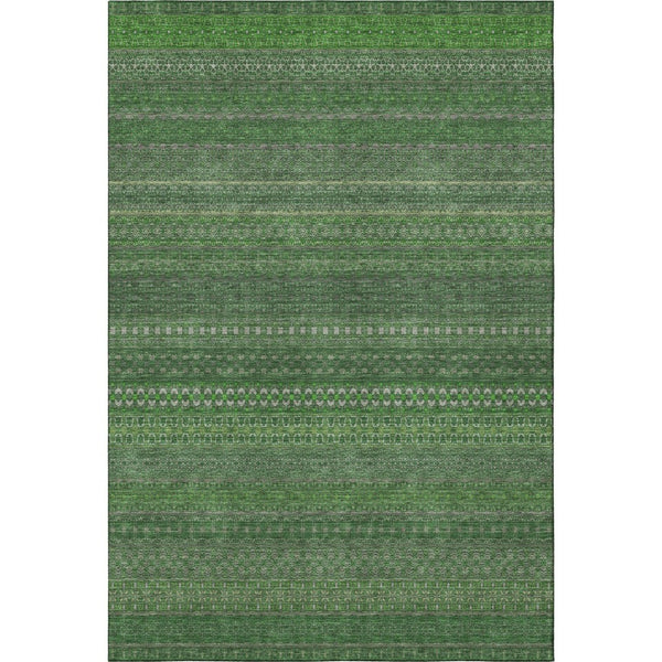 HomeRoots 8' X 10' Fern Green And Ivory Striped Area Rug - Durable, Washable, UV-Protected for High-Traffic Spaces 647504