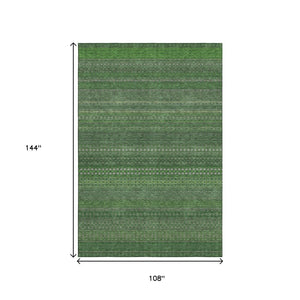 HomeRoots 9' Stylish Fern Green & Ivory Striped Washable Area Rug with UV Protection for Modern Homes 647505