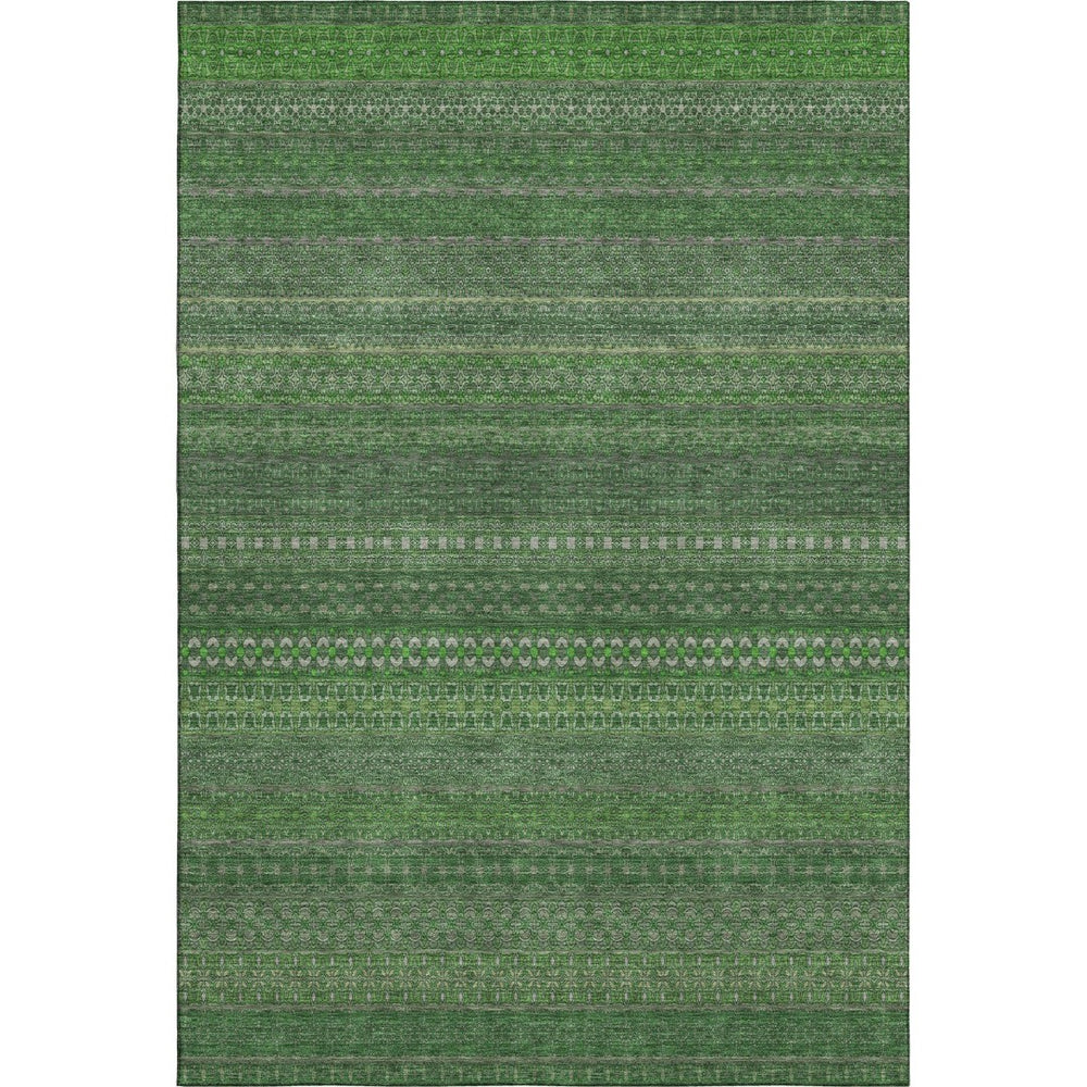 HomeRoots 9' Stylish Fern Green & Ivory Striped Washable Area Rug with UV Protection for Modern Homes 647505