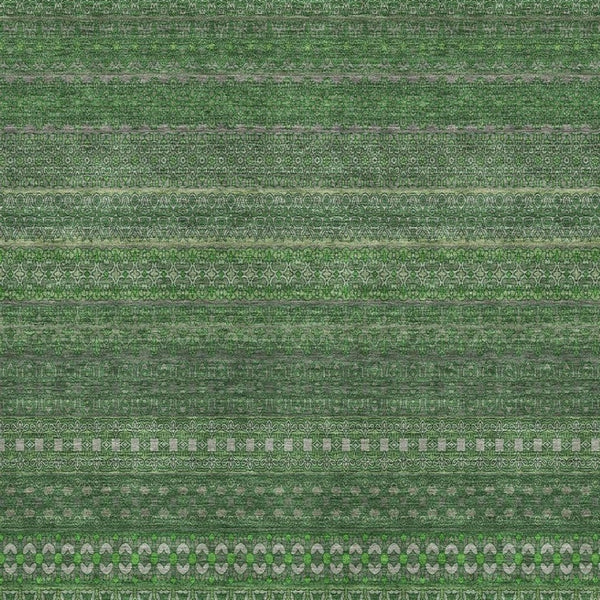 HomeRoots 9' Stylish Fern Green & Ivory Striped Washable Area Rug with UV Protection for Modern Homes 647505