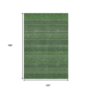 HomeRoots 10' Durable Fern Green & Ivory Striped Washable Area Rug - UV Protected, Stain-Resistant Design 647506