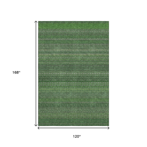 HomeRoots 10' Durable Fern Green & Ivory Striped Washable Area Rug - UV Protected, Stain-Resistant Design 647506