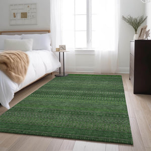 HomeRoots 10' Durable Fern Green & Ivory Striped Washable Area Rug - UV Protected, Stain-Resistant Design 647506