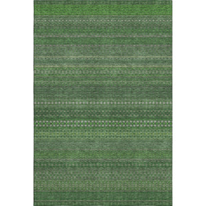 HomeRoots 10' Durable Fern Green & Ivory Striped Washable Area Rug - UV Protected, Stain-Resistant Design 647506