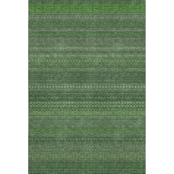 HomeRoots 10' Durable Fern Green & Ivory Striped Washable Area Rug - UV Protected, Stain-Resistant Design 647506