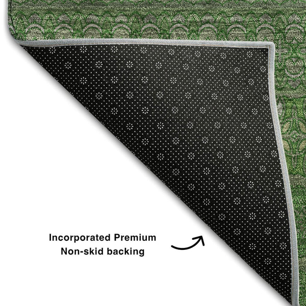 HomeRoots 10' Durable Fern Green & Ivory Striped Washable Area Rug - UV Protected, Stain-Resistant Design 647506