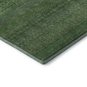 HomeRoots 10' Durable Fern Green & Ivory Striped Washable Area Rug - UV Protected, Stain-Resistant Design 647506