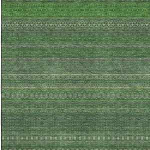 HomeRoots 10' Durable Fern Green & Ivory Striped Washable Area Rug - UV Protected, Stain-Resistant Design 647506