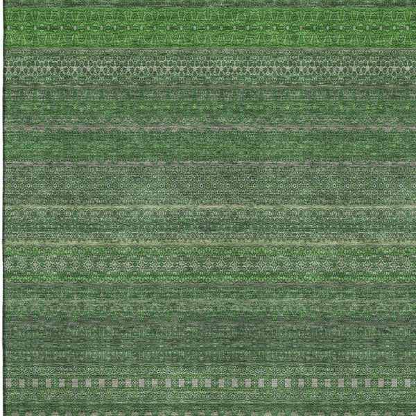 HomeRoots 10' Durable Fern Green & Ivory Striped Washable Area Rug - UV Protected, Stain-Resistant Design 647506