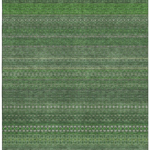 HomeRoots 10' Durable Fern Green & Ivory Striped Washable Area Rug - UV Protected, Stain-Resistant Design 647506