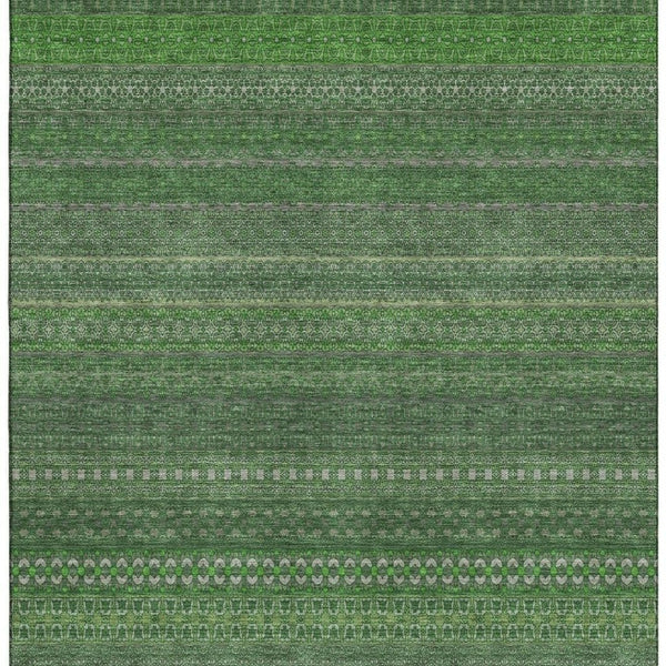 HomeRoots 10' Durable Fern Green & Ivory Striped Washable Area Rug - UV Protected, Stain-Resistant Design 647506