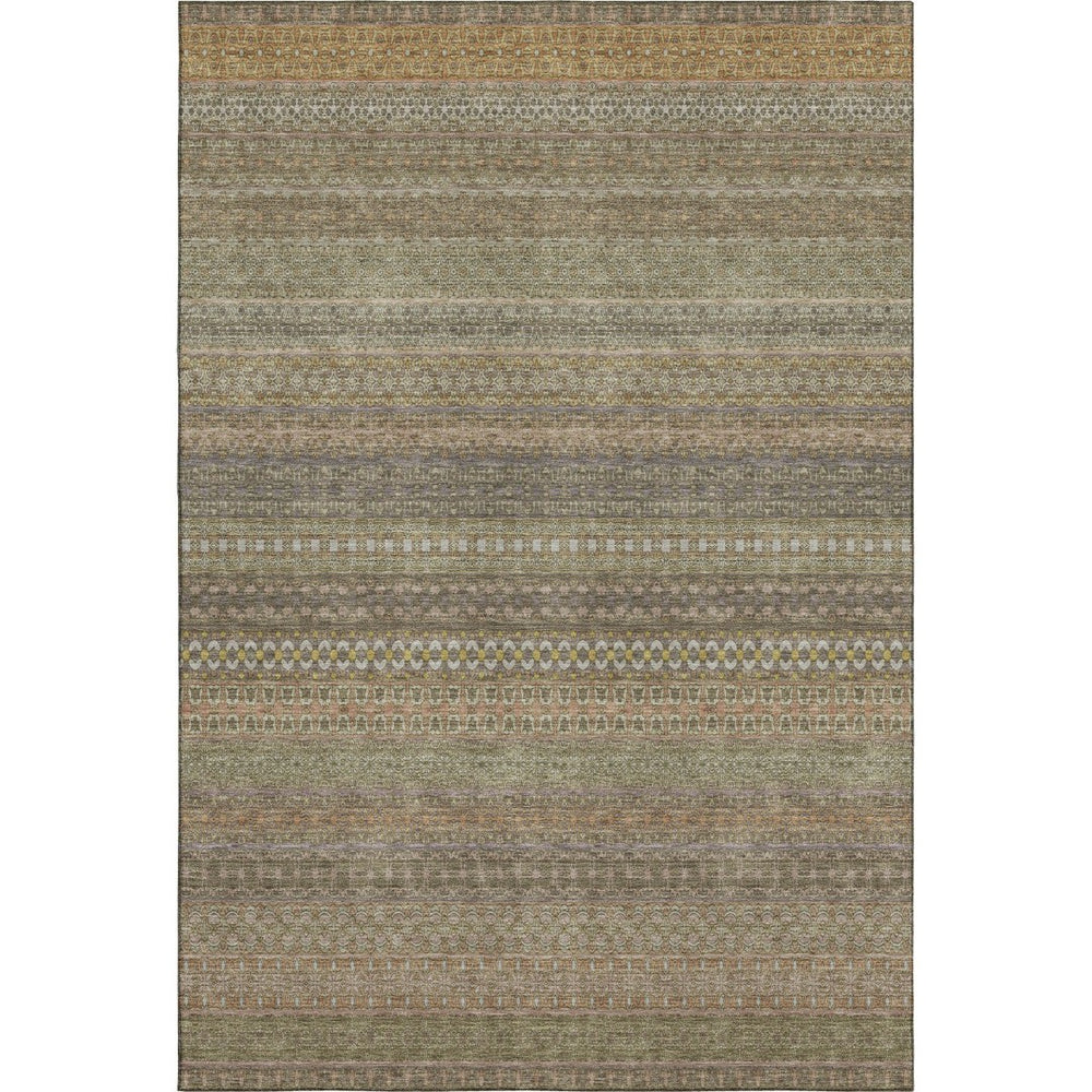 HomeRoots 5' X 8' Washable Khaki and Ivory Striped Area Rug with UV Protection for Easy Care and Durability 647514