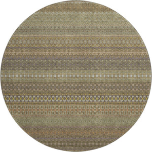 HomeRoots 8' Stylish Khaki and Ivory Striped Washable Round Rug with UV Protection for High-Traffic Areas 647515