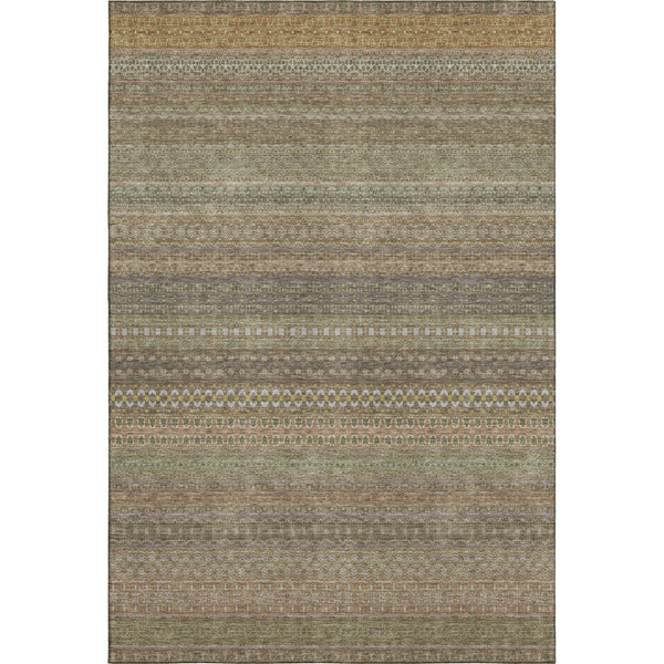 HomeRoots 8' X 10' Striped Khaki and Ivory Washable Area Rug – UV Protected, Durable, Easy Care for Busy Homes 647516