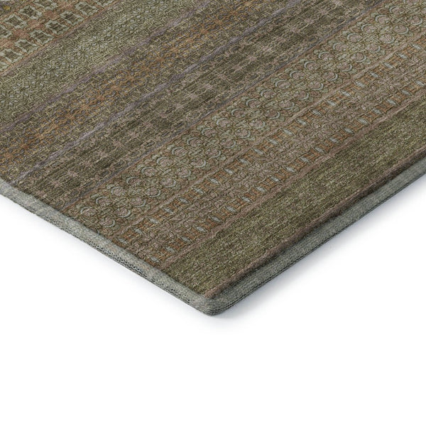 HomeRoots 8' X 10' Striped Khaki and Ivory Washable Area Rug – UV Protected, Durable, Easy Care for Busy Homes 647516