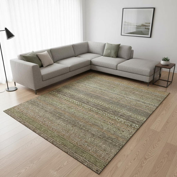 HomeRoots 8' X 10' Striped Khaki and Ivory Washable Area Rug – UV Protected, Durable, Easy Care for Busy Homes 647516