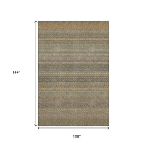 HomeRoots 9' X 12' Khaki Striped Washable Area Rug with UV Protection - Durable, Stylish, and Easy-Care Solution! 647517