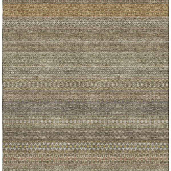 HomeRoots 10' Khaki and Ivory Striped Washable Area Rug - UV Protected, Stain-Resistant, Perfect for High-Traffic Areas 647518