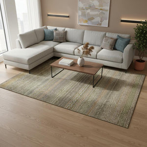 HomeRoots 10' Khaki and Ivory Striped Washable Area Rug - UV Protected, Stain-Resistant, Perfect for High-Traffic Areas 647518