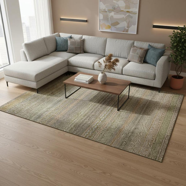 HomeRoots 10' Khaki and Ivory Striped Washable Area Rug - UV Protected, Stain-Resistant, Perfect for High-Traffic Areas 647518