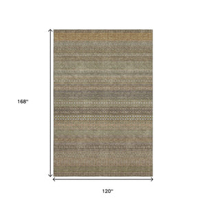 HomeRoots 10' Khaki and Ivory Striped Washable Area Rug - UV Protected, Stain-Resistant, Perfect for High-Traffic Areas 647518