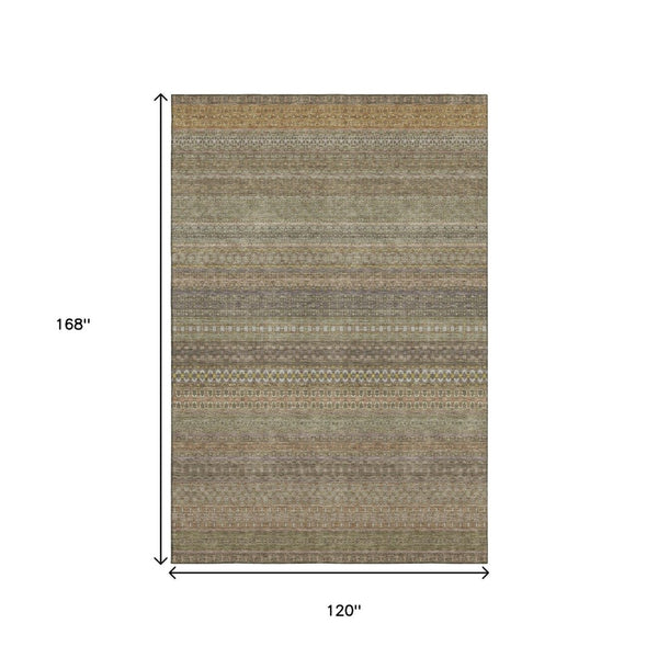 HomeRoots 10' Khaki and Ivory Striped Washable Area Rug - UV Protected, Stain-Resistant, Perfect for High-Traffic Areas 647518