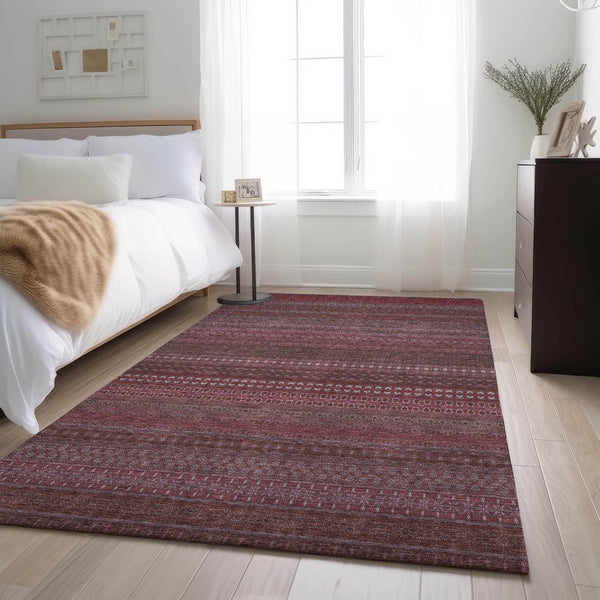 HomeRoots 5' X 8' Merlot Ivory Striped Washable Area Rug with UV Protection for Easy Care & Durability 647520