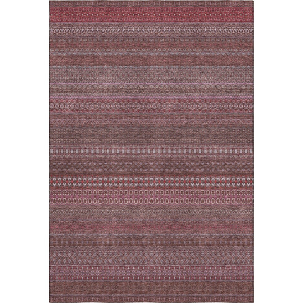 HomeRoots 5' X 8' Merlot Ivory Striped Washable Area Rug with UV Protection for Easy Care & Durability 647520