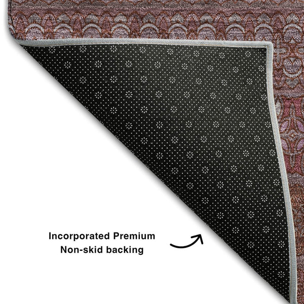 HomeRoots 5' X 8' Merlot Ivory Striped Washable Area Rug with UV Protection for Easy Care & Durability 647520