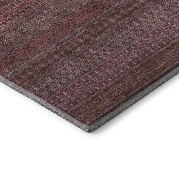 HomeRoots 5' X 8' Merlot Ivory Striped Washable Area Rug with UV Protection for Easy Care & Durability 647520
