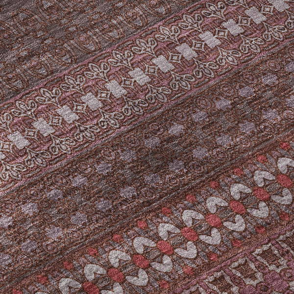 HomeRoots 5' X 8' Merlot Ivory Striped Washable Area Rug with UV Protection for Easy Care & Durability 647520