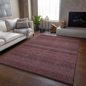 HomeRoots 5' X 8' Merlot Ivory Striped Washable Area Rug with UV Protection for Easy Care & Durability 647520