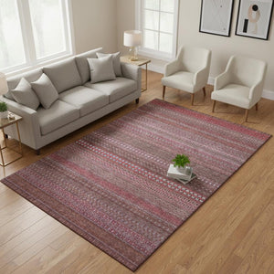 HomeRoots 5' X 8' Merlot Ivory Striped Washable Area Rug with UV Protection for Easy Care & Durability 647520