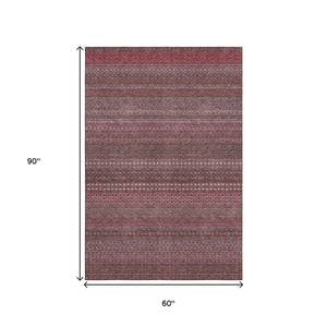 HomeRoots 5' X 8' Merlot Ivory Striped Washable Area Rug with UV Protection for Easy Care & Durability 647520