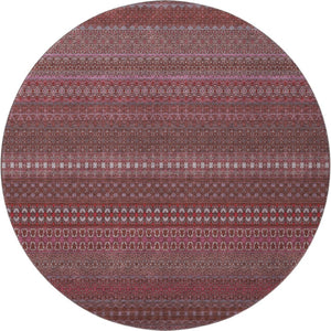 HomeRoots 8' Merlot and Ivory Striped Washable Round Rug - Durable, UV-Protected, Ideal for Busy Homes 647521