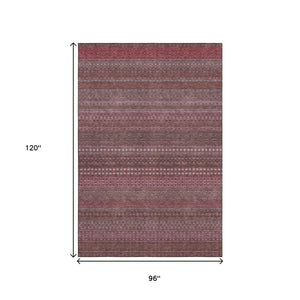 HomeRoots 8' X 10' Merlot and Ivory Striped Washable Area Rug - Durable, Stain-Resistant & UV Protected Elegance 647522