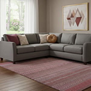 HomeRoots 9' X 12' Merlot and Ivory Striped Area Rug - Durable, Stain-Resistant, UV-Protected for Family Spaces 647523
