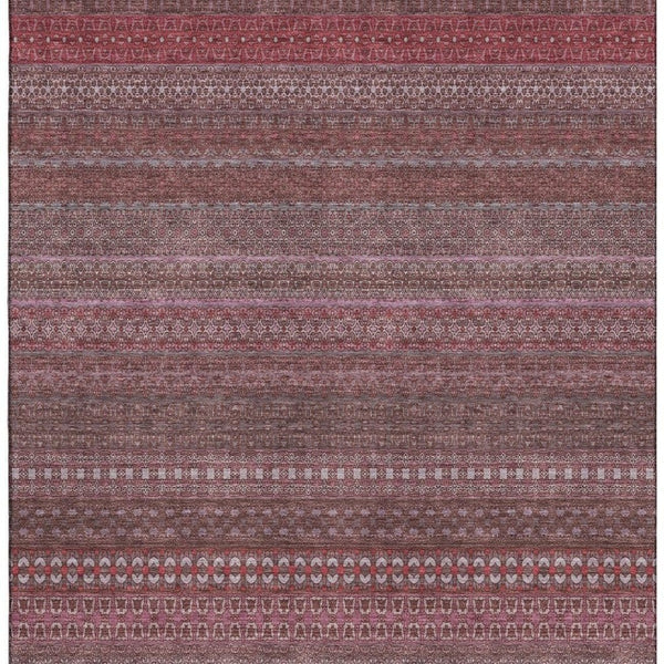 HomeRoots 10' Merlot & Ivory Striped Area Rug - Durable, Washable, UV-Resistant for Homes with Kids & Pets 647524