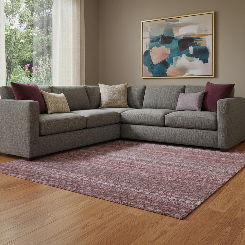 HomeRoots 10' Merlot & Ivory Striped Area Rug - Durable, Washable, UV-Resistant for Homes with Kids & Pets 647524