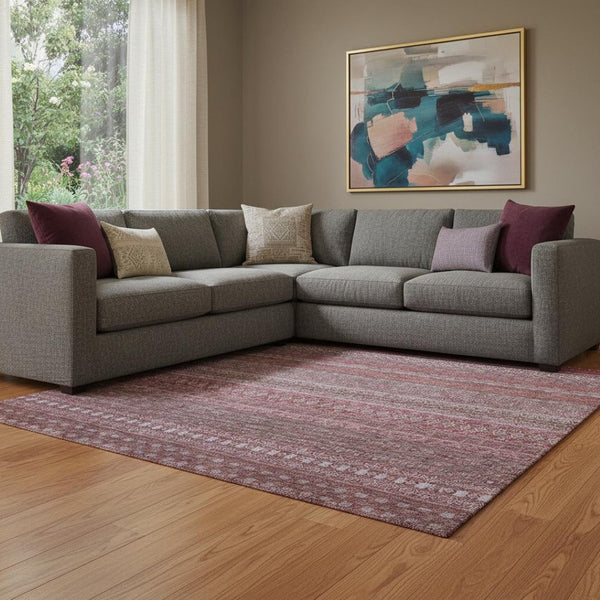 HomeRoots 10' Merlot & Ivory Striped Area Rug - Durable, Washable, UV-Resistant for Homes with Kids & Pets 647524