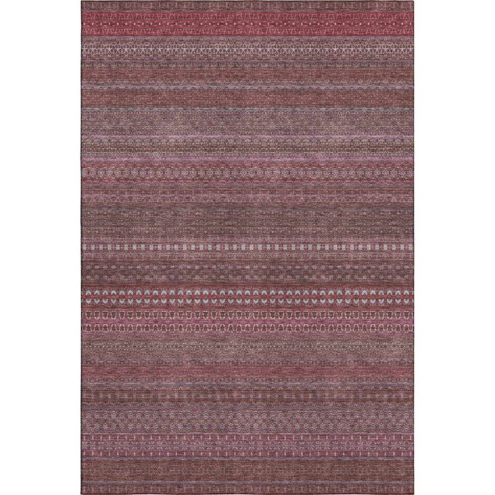 HomeRoots 10' Merlot & Ivory Striped Area Rug - Durable, Washable, UV-Resistant for Homes with Kids & Pets 647524