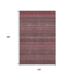 HomeRoots 10' Merlot & Ivory Striped Area Rug - Durable, Washable, UV-Resistant for Homes with Kids & Pets 647524