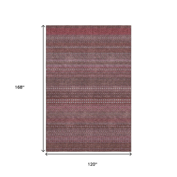 HomeRoots 10' Merlot & Ivory Striped Area Rug - Durable, Washable, UV-Resistant for Homes with Kids & Pets 647524