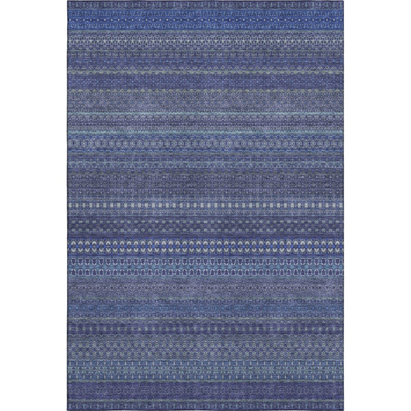 HomeRoots 5' Navy Blue and Ivory Striped Washable Area Rug - UV Protected, Stain Resistant, Coastal Style 647526